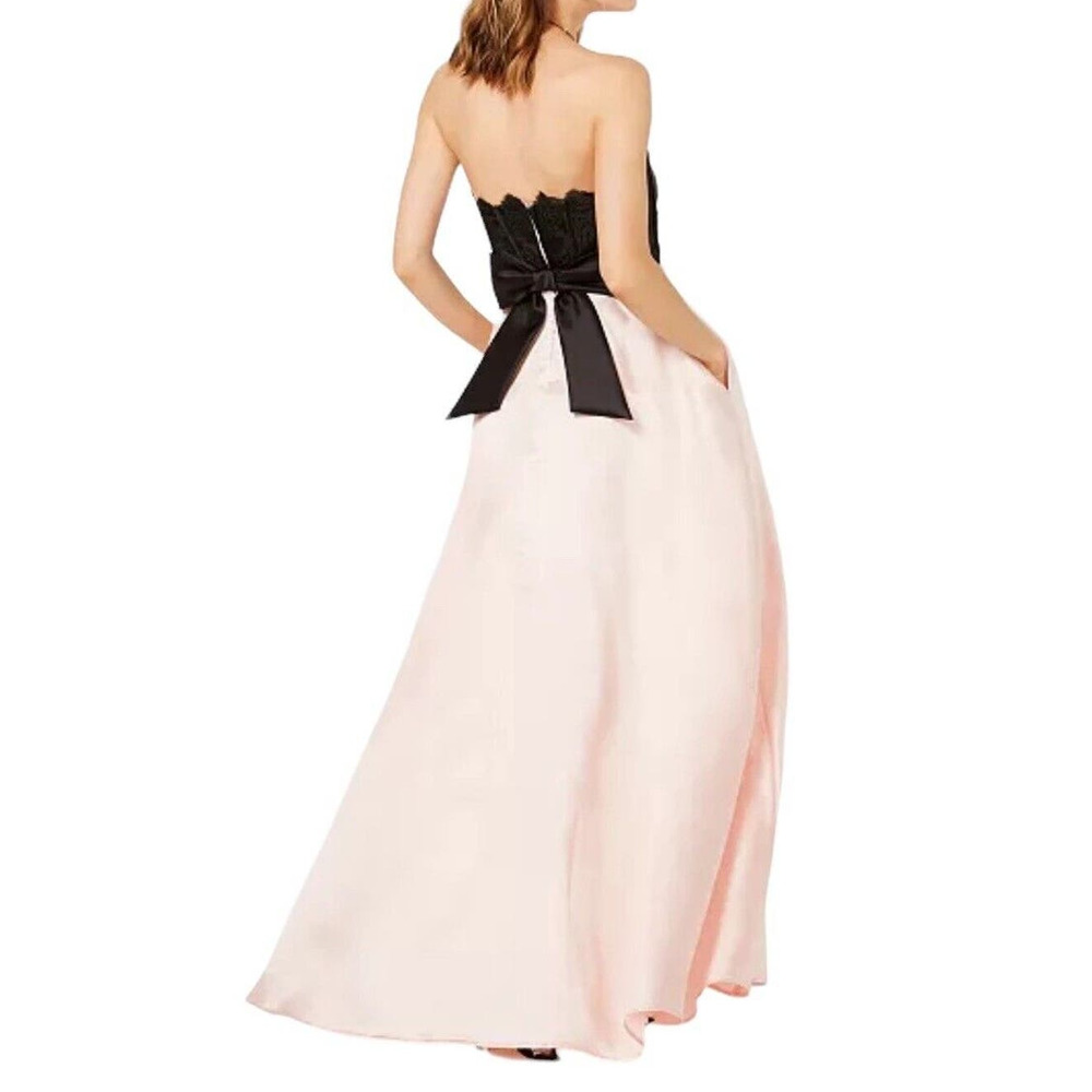 Teeze Me Corset Back Ball Gown Strapless Formal Maxi Peach Black Tie Prom Dress - Picture 3 of 16
